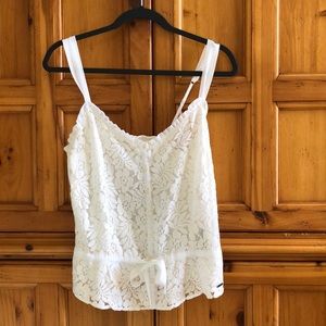 Hollister Lace Off White Top, Sheer Underlay Sz M